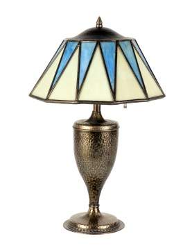 Roycroft Hammered Metal/Leaded Glass Table Lamp